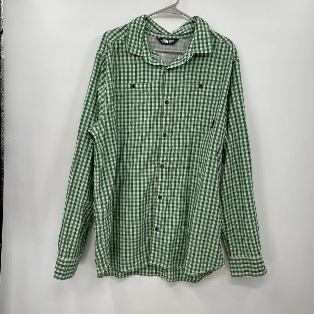 The North Face Mens XL‎ Green Gingham Plaid Long Sleeve Button Up Shirt